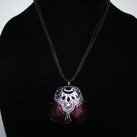 Black silver and burgundy necklace